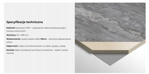 Płyta Węglowa Panel WPC Grey Stone 280x112 cm Mirror 2 szt. połysk PREMIUM