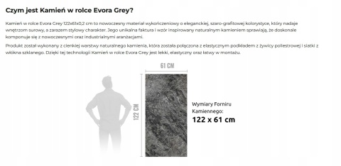 Kamień w rolce Fornir kamienny Naturalny Evora Grey 122x61x0,2 cm