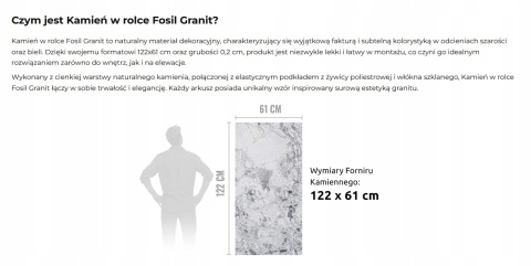 Kamień w rolce Fornir kamienny Naturalny Fosil Granit 122x61x0,2 cm