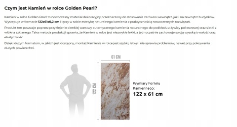 Kamień w rolce Fornir kamienny Naturalny Golden PEARL 122x61x0,2 cm