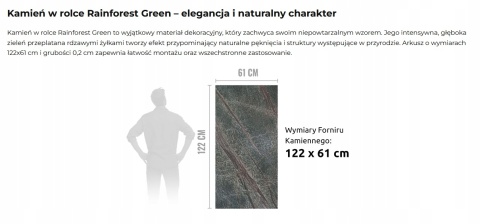 Kamień w rolce Fornir kamienny Naturalny Rainforest Green 122x61x0,2 cm