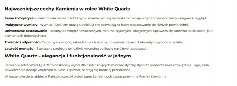 Kamień w rolce Fornir kamienny Naturalny White Quartz 122x61x0,2 cm