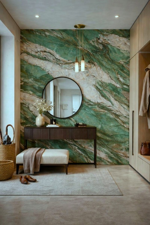 Płyta Węglowa wodoodporna CARRARA GREEN 280x110x0,3cm POŁYSK