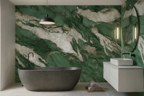 Płyta Węglowa wodoodporna CARRARA GREEN 280x110x0,3cm POŁYSK