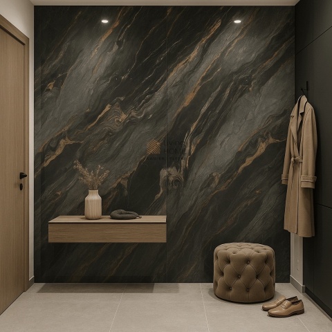 Płyta Węglowa wodoodporna HARDSTONE CARRARA BLACK 280x110x0,3cm MATOWA