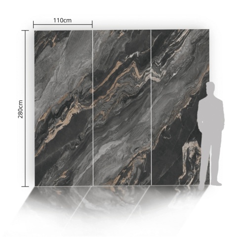 Płyta Węglowa wodoodporna HARDSTONE CARRARA DARK 280x110x0,3cm POŁYSK