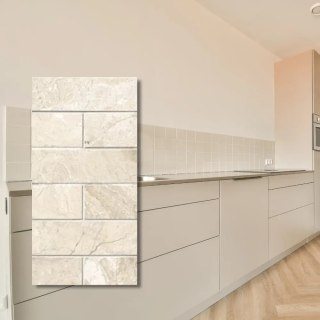 Płytka marmurowa 12 mm cegiełka Coffee White Brick 10x30 Queen Beige