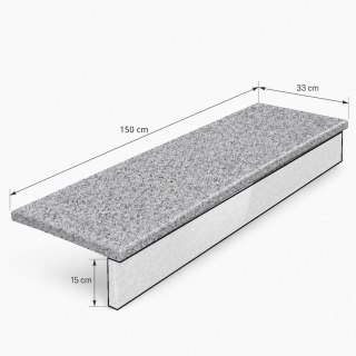 Stopnica granitowa szara płomieniowana Bianco Sardo G602 150x33x3 cm