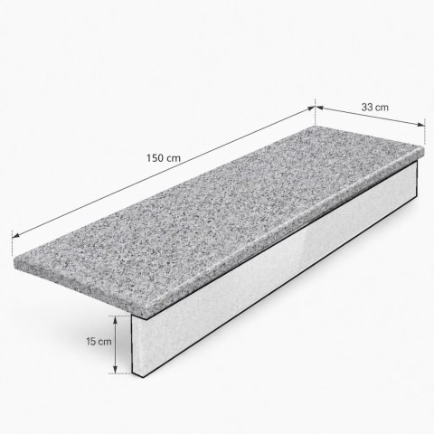 Stopnica granitowa szara płomieniowana Bianco Sardo G602 150x33x3 cm