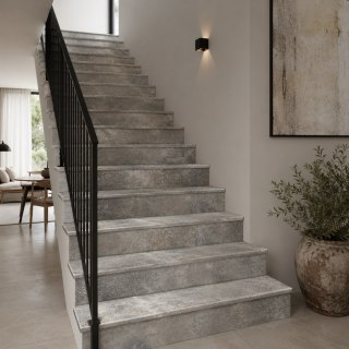 Stopnica kamienna Trawertyn Ash Argent Mix Szlifowany Bullnose 135x33x2 cm
