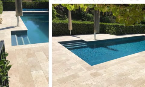 Trawertyn 3cm Kamień brzegowy Bullnose Classic Mix 40,6x61 | Obrzeża do basenu