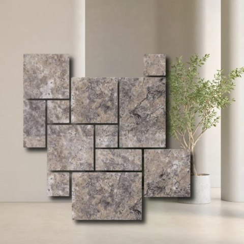 Trawertyn Ash Argent Antykowany Bębnowany 3 cm | 1kpl=0,742m2 | Komplet Rzymski