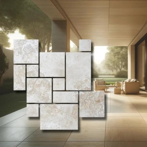 Trawertyn Ivory Classic mix układ rzymski 3cm 1kpl=0,742m2 taras ogród basen | Komplet Rzymski