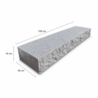 Blok Schodowy Granitowy G602 Płomieniowany z Łupanym Frontem 135x35x15 cm