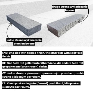 Blok Schodowy Granitowy G602 Płomieniowany z Łupanym Frontem 135x35x15 cm