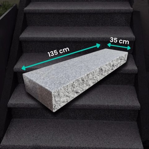 Blok Schodowy Granitowy G602 Płomieniowany z Łupanym Frontem 135x35x15 cm