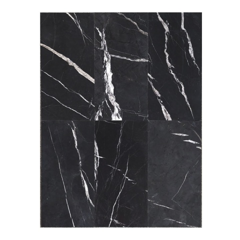 Płytki cegiełki marmurowe z czarnego marmuru z białym użyleniem Black Silk w rozmiarze 15,25/30,5/1 cm, wykończenie matowe