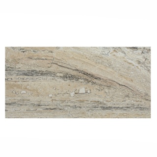 Płytki trawertynowe z beżowego trawertynu Alabastrino Rustic w rozmiarze 30,5/61/2 cm, wykończenie polerowane