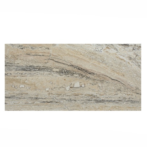Płytki trawertynowe z beżowego trawertynu Alabastrino Rustic w rozmiarze 30,5/61/2 cm, wykończenie polerowane