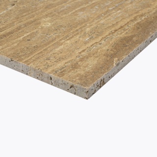 Płytki trawertynowe z brązowego trawertynu Noce w rozmiarze 60/60/2 cm, wykończenie satynowe