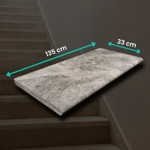 Stopnica kamienna Trawertyn Ash Argent Mix Szlifowany Bullnose 135x33x3 cm