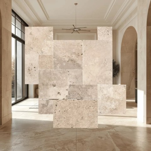 Trawertyn 12mm Light Com Bębnowany French Pattern 1kpl=0,742m2 | Komplet Rzymski