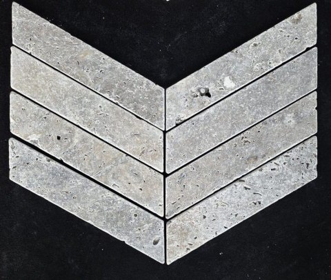 Trawertyn Silver Bębnowany Chevron 7,5x30,5x1 cm