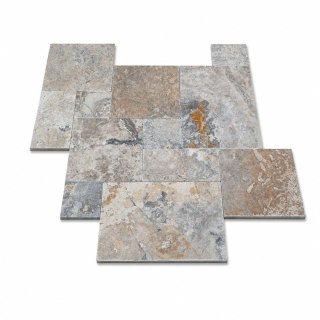 Trawertyn Silver Bębnowany French Pattern 3cm 1kpl= 0,742m2 | Komplet Rzymski