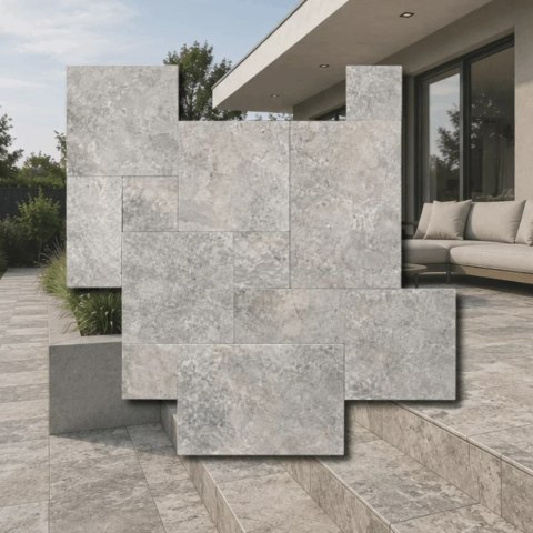Trawertyn Silver Bębnowany French Pattern 3cm 1kpl= 0,742m2 | Komplet Rzymski