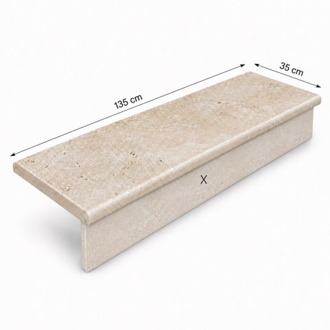 Trawertyn Stopnica | Kamień brzegowy Ivory Classic Mix Bębnowany Bullnose 135x35x3 cm