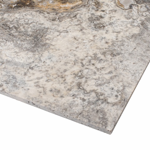 Płytki trawertynowe Alabastrino Rustic w rozmiarze 61/61/1,25 cm, wykończenie polerowane