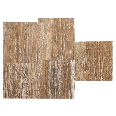 Płytki trawertynowe z brązowego trawertynu Ivy Brown w rozmiarze 30,5/fle/2 cm, wykończenie polerowane