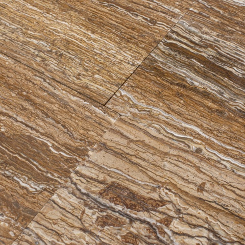 Płytki trawertynowe z brązowego trawertynu Ivy Brown w rozmiarze 30,5/fle/2 cm, wykończenie polerowane