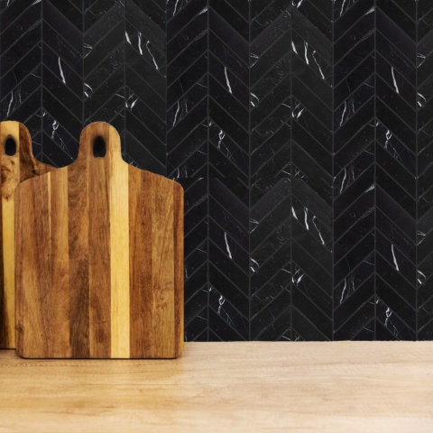 Mozaika marmurowa chevron Black Silk satynowa