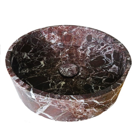 Marmurowa umywalka Rosso Levanto, 42/16,2 cm satynowa