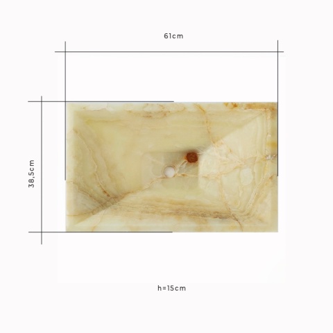Onyksowa umywalka z onyksu honey w tonacji brązów, w rozmiarze 86,3/41,8/15,2 cm, w wykończeniu polerowanym